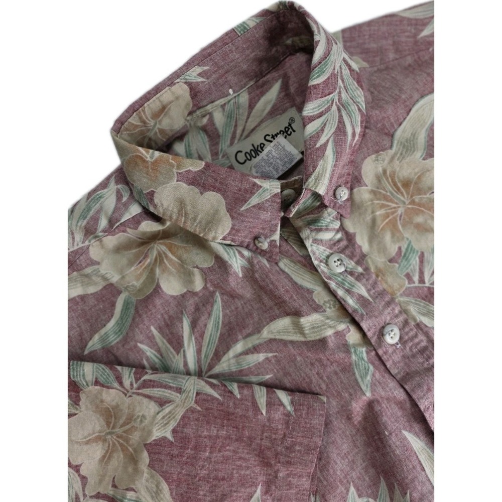Cooke Street Honolulu Mens Aloha Shirt red Green Tropical Floral Cotton Medium